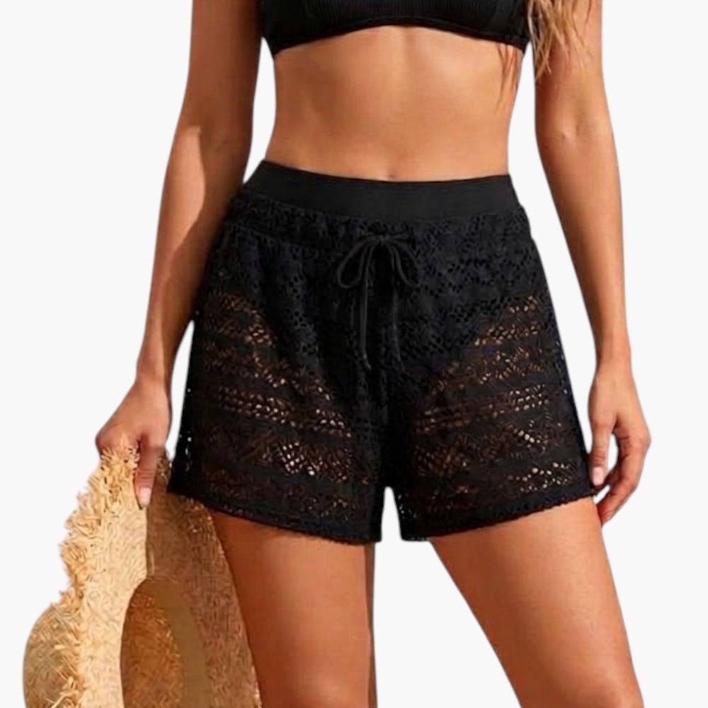 Shein Crochet Lace Sheer Swim Cover Up Shorts in Black Women's Size L NWOT